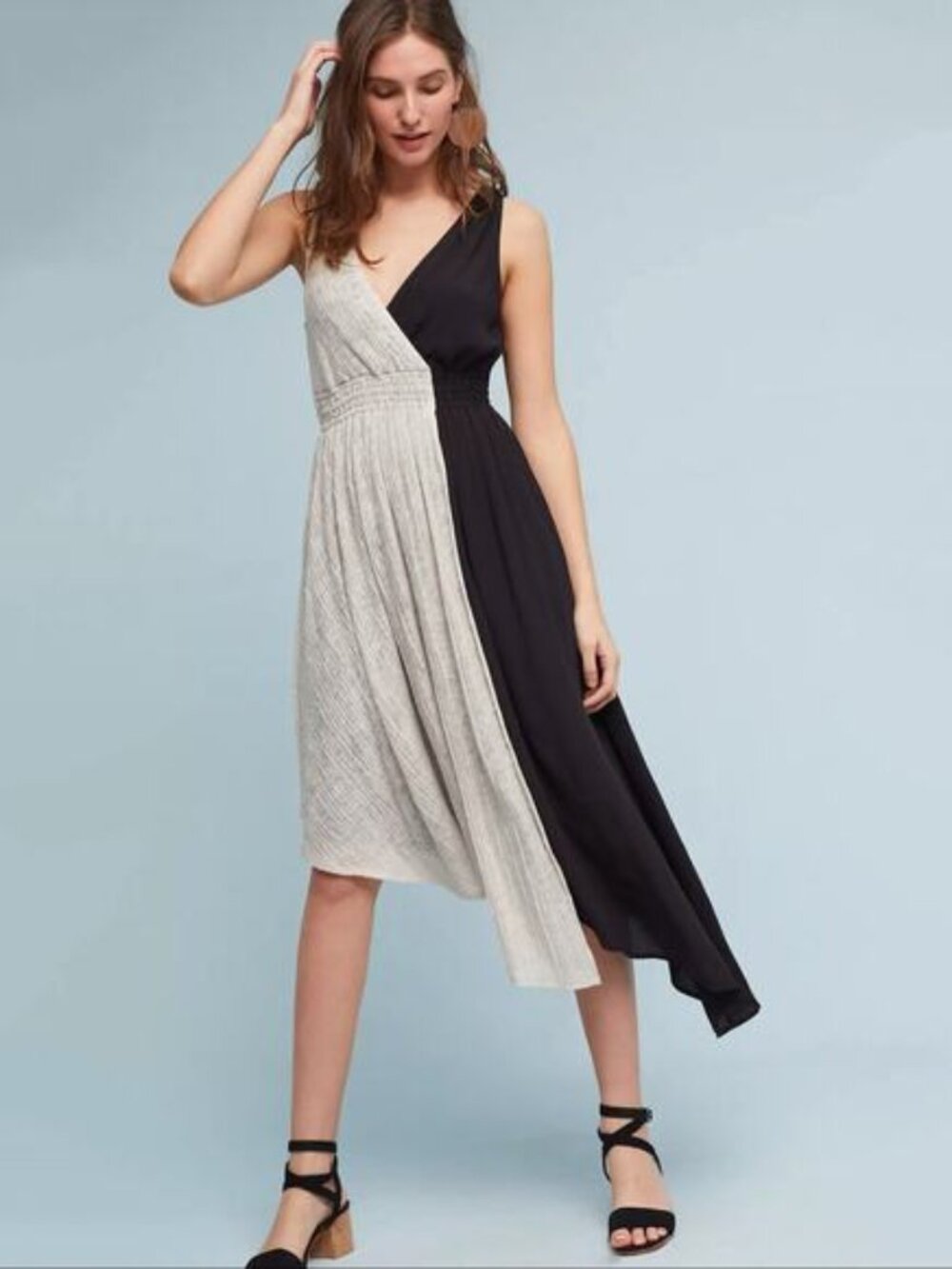 Anthro Maeve Elisabel Two Tone Asymmetrical Midi Dress